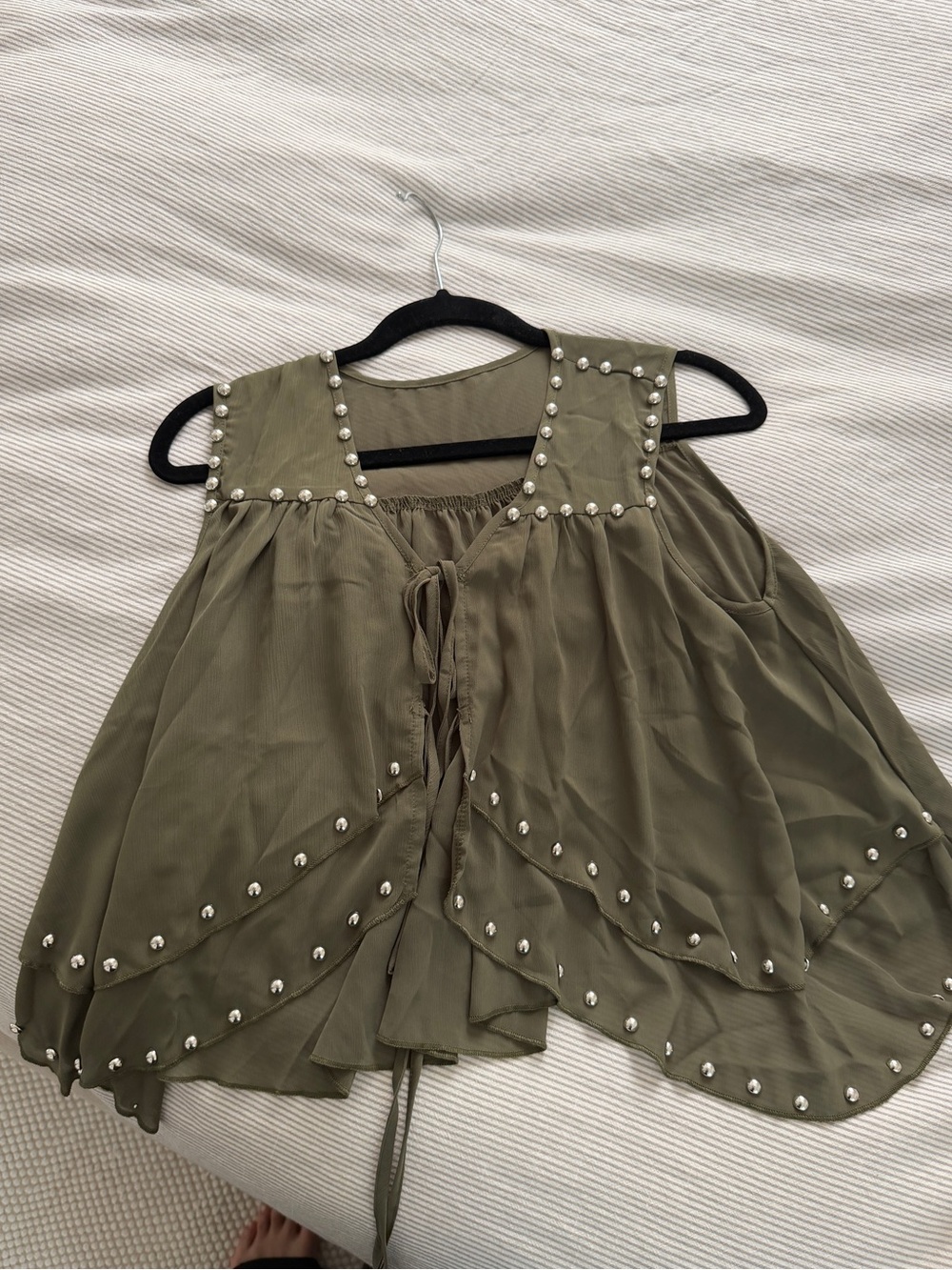 Army green top with studs (NWOT)